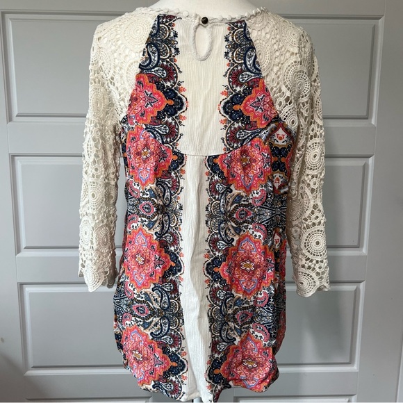Lace Sleeve Tunic Top‎ Floral Print Bohemian Style Blouse - Picture 4 of 6